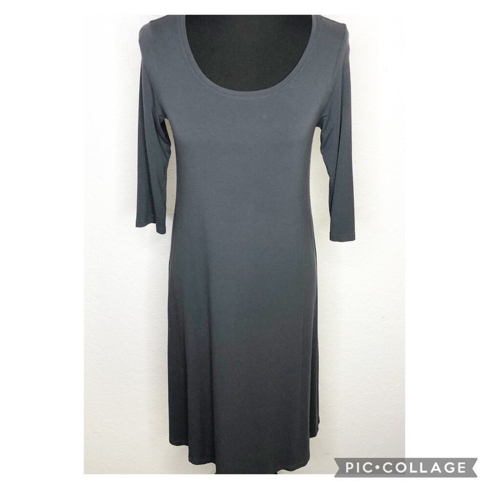 Eileen Fisher charcoal gray scoop neck knit midi dress‎ size Extra Small XS
